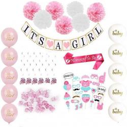 Joya® Babyshower Versiering Meisje | baby decoratie Its a girl | versier pakket roze | ballonnen sjerp slinger | geboorte